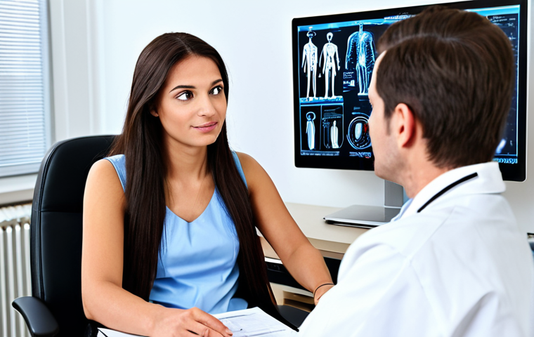 Doctor Consultation**

A fully clothed patient in a modest outfit sits across from a doctor in a bright, clean office. The doctor is explaining something with a kind expression. Medical charts and a computer screen are visible in the background. "Safe for work", "appropriate content", "fully clothed", professional setting, perfect anatomy, correct proportions, well-formed hands, proper finger count, natural body proportions, high quality.

**