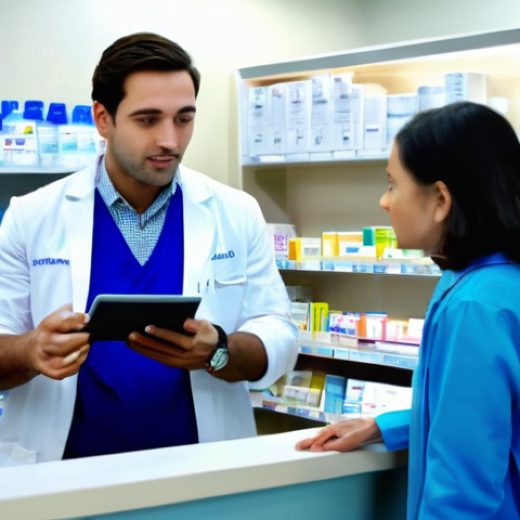 약사 자격증 취득 후 경력 쌓는 법 - **Prompt:** A young, enthusiastic male pharmacist in a crisp white lab coat over a neat blue button-...