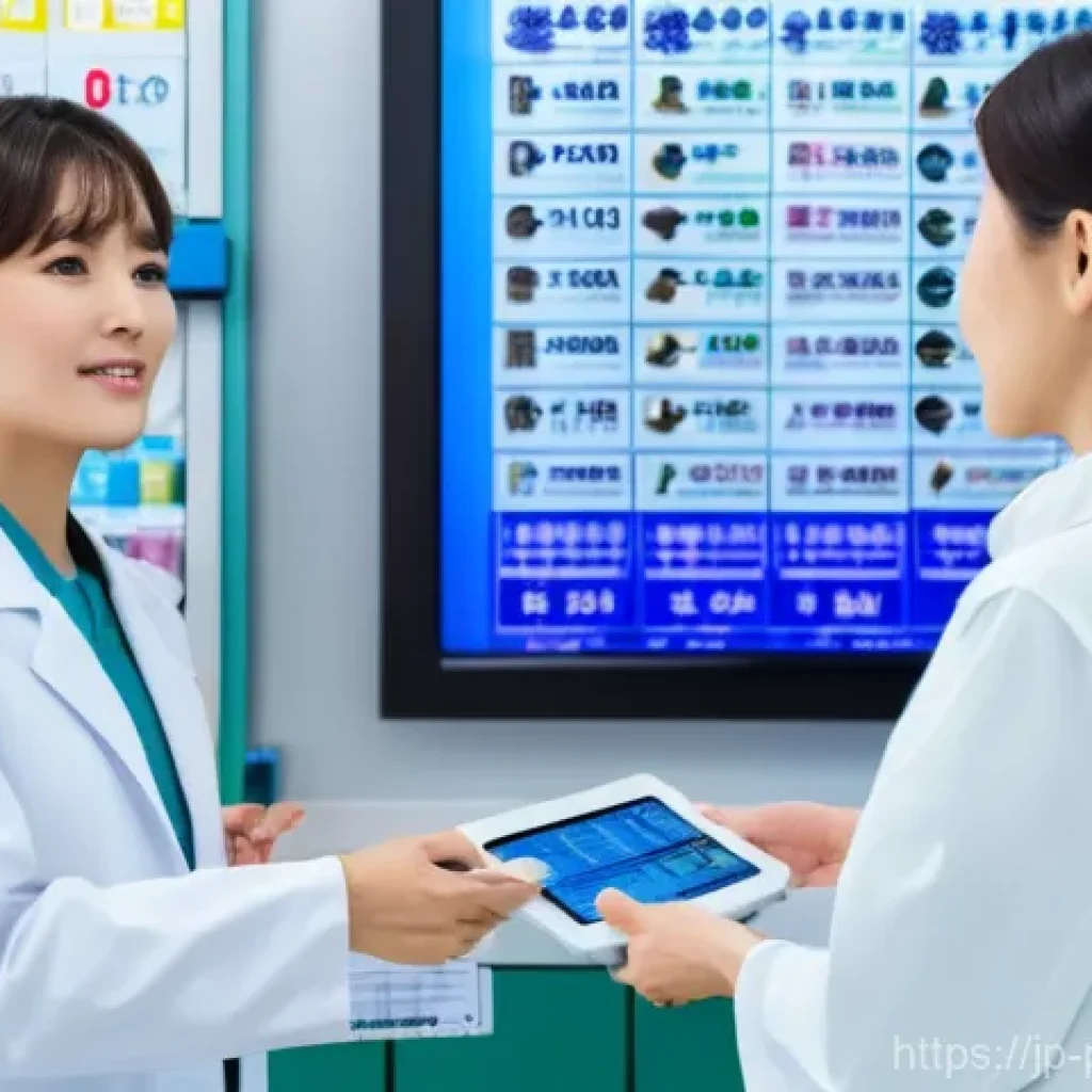 약사 약물 데이터 시각화 방법 - Enhanced Patient Counseling with Visualized Drug Data**
A scene inside a bright, clean, and modern J...