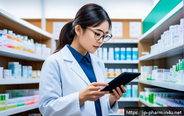 약사와 관련된 영화 및 다큐멘터리 - A busy Japanese pharmacy interior during peak hours, a focused female pharmacist wearing a white lab...