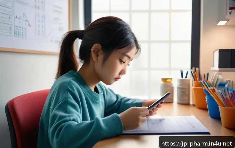 약사 시험 이론 공부 방법 - A modern study room scene with a young Japanese student sitting at a tidy desk in a quiet home envir...