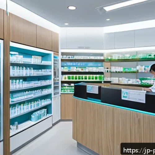 약사 약국 창업 지원금 정보 - A modern Japanese pharmacy interior designed for community healthcare support, featuring advanced di...