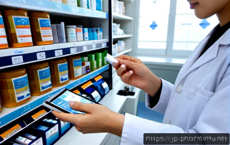약사들이 알아야 할 최신 약물 리스트 - Photorealistic Japanese hospital pharmacist in a clean modern dispensary, carefully reviewing severa...